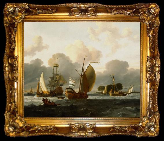 framed  Ludolf Bakhuizen A Dutch Yacht Before the Wind in a Harbour, ta009-2